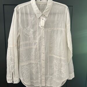 Anthropologie White Embroidered Women's Shirt